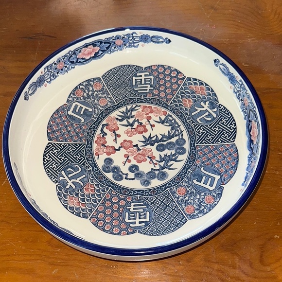 Other - Japanese Imari Style Plate Blue Pink Floral Motif Kanji Design